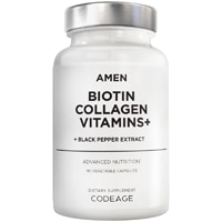 AMEN Biotin Collagen Peptides - Vitamins C & E Folate Keratin Hyaluronic Acid