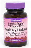 Bluebonnet Nutrition EarthSweet® Chewables Vitamin B12 & Folic Acid Natural Raspberry