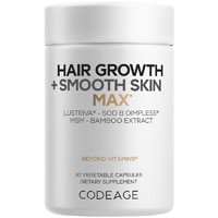 Codeage Hair Growth+Smooth Skin Max Vitamins Lustriva SOD B Dimpless Biotin Vitamin C MSM