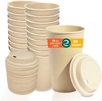 EcoSoul Hot Cups with Lids 16 oz Compostable Plant-Based