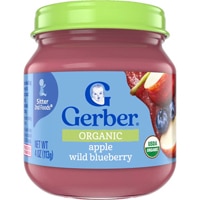 Gerber Organic Baby Food Stage 2 Puree Glass Jar Apple Wild Blueberry