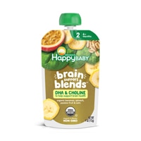 Happy Baby Organic Baby Food Brain Support 6+ Months Bananas Spinach Passion Fruit & Oats