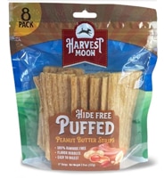 Harvest Moon Dog Chew Treat Hide-Free Puffed Strips Peanut Butter