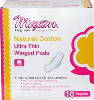 Maxim Hygiene Products Natural Cotton Ultra Thin Winged Pads Regular