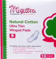 Maxim Hygiene Products Natural Cotton Ultra Thin Winged Pads Super