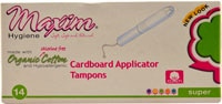 Maxim Hygiene Products Organic Cotton Tampons Super with Cardboard Applicator