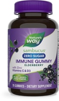 Nature's Way Sambucus Zero Sugar Immune Gummy - with Elderberry - Vitamins C - D3 - Zinc