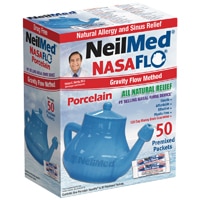 NeilMed NasaFlo Blue Porcelain Neti Pot - Includes 50 Premixed Packets