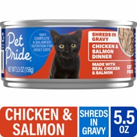 Pet Pride Adult Wet Cat Food Chicken & Salmon Dinner in Gravy Shreds