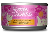 Petite Cuisine Wet Cat Food Entree in Broth Aunt Molly's Tuna with Sweet Potato & Salmon