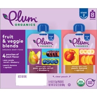 Plum Organics Baby Food 6+ Months Fruit & Veggie Blends Variety Pack 2