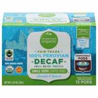 Simple Truth Organic 100% Peruvian Decaf Medium Roast Coffee Single-Serve Pods