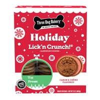 Three Dog Bakery Dog Treats Holiday Lick'n Crunch! Sandwich Cookies Carob Crème