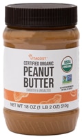 Vitacost Certified Organic Non-GMO Peanut Butter Smooth Unsalted