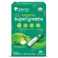 Zena Organic Supergreens Powder Stick Packs Green Apple