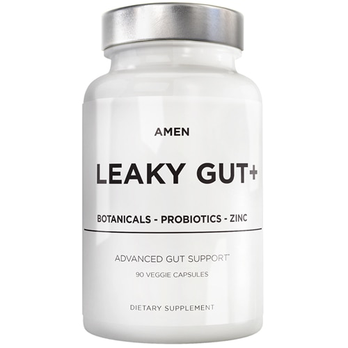 AMEN Leaky Gut + L-Glutamine Zinc Turmeric Marshmallow Root Probiotic & Prebiotic Vegan Supplement