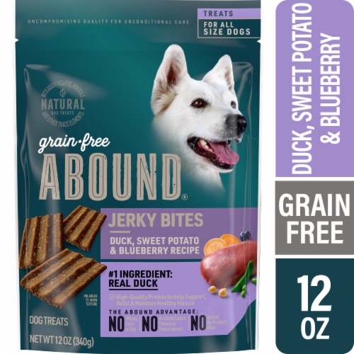 Abound Grain Free Jerky Bites for Dog & Puppy Duck Sweet Potato Blueberry