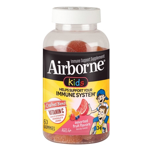 Airborne Kids Immune Support Vitamin C + 9 Vitamins Minerals & Herbs Assorted Fruit