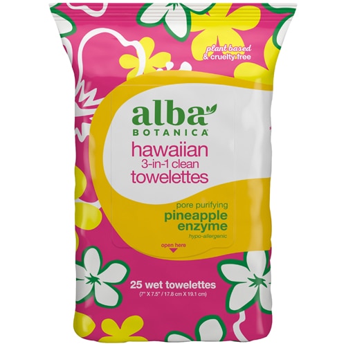 Alba Botanica Hawaiian 3-in-1 Clean Towelettes Pineapple Enzyme