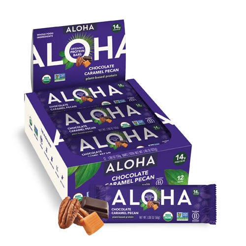 Aloha Organic Plant-Based Protein Bar Chocolate Caramel Pecan