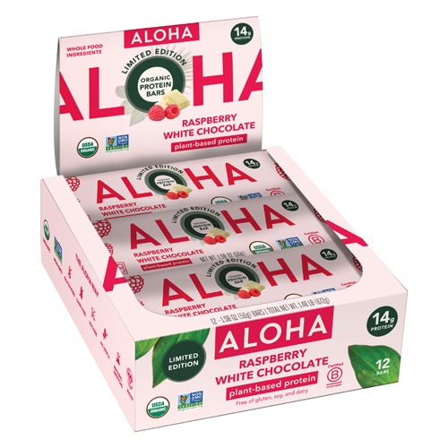 Aloha Organic Plant-Based Protein Bar Raspberry White Chocolate