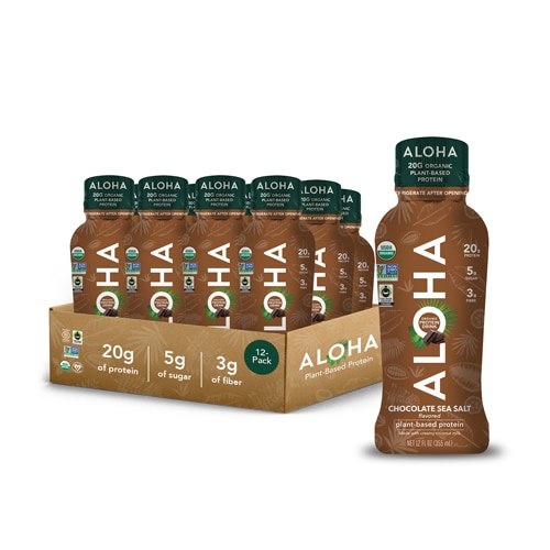 Aloha Organic Plant-Based Protein Shakes Chocolate Sea Salt