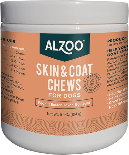 Alzoo Skin & Coat Supplement For Dogs Soft Chews Peanut Butter