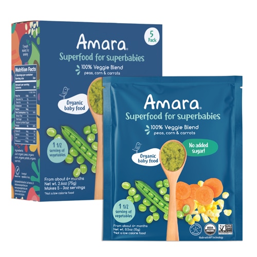 Amara Organic Baby Superfood Veggie Blend Peas Corn Carrots