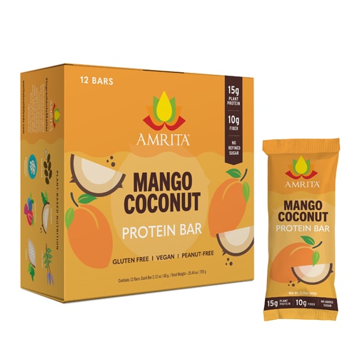 Amrita Plant Protein Bars with Fiber Mango Coconut