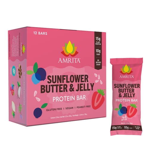 Amrita Plant Protein Bars with Fiber Sunflower Butter & Jelly