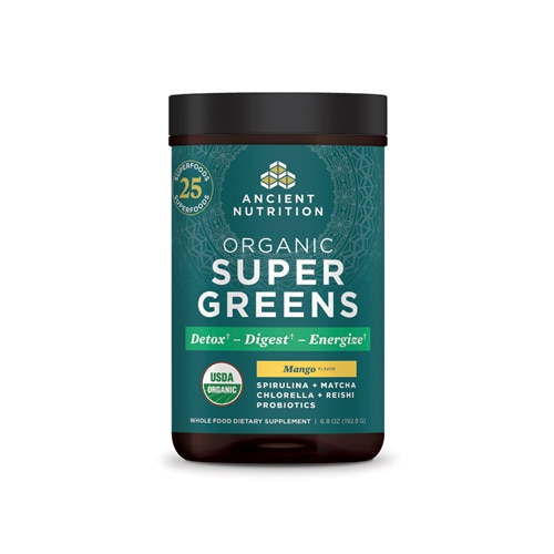 Ancient Nutrition Organic SuperGreens Powder Detox Digest Energize, 25 Servings Mango