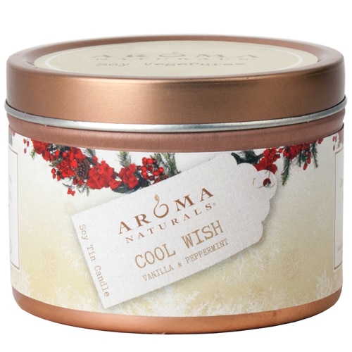 Aroma Naturals Soy Tin Candle Holiday Cool Wish - Vanilla + Peppermint