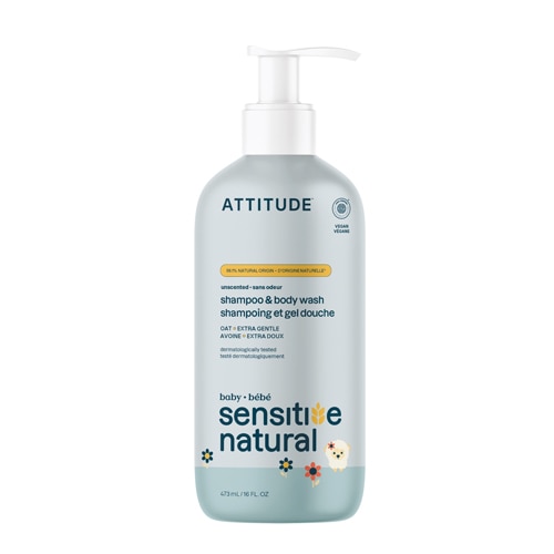 Attitude Baby Sensitive Natural 2 in 1 Shampoo & Body Wash Oatmeal Unscented
