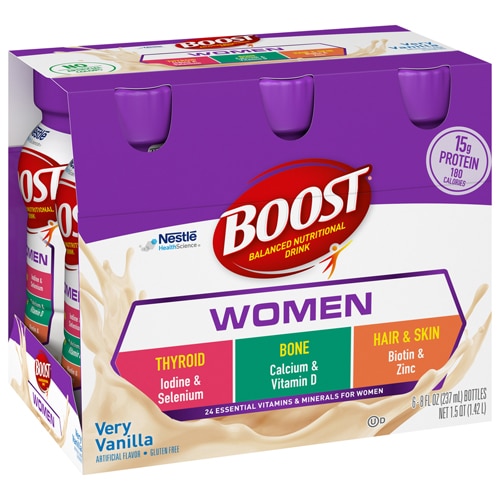 BOOST Women Nutritional Protein Drink Shakes with Biotin and Zinc Very Vanilla