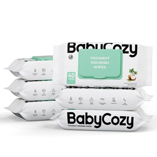 Baby Cozy Baby Wipes Cleansing & Moisturizing 2-in-1 Formula - 6 Packs with 40 Wipes Per Pack