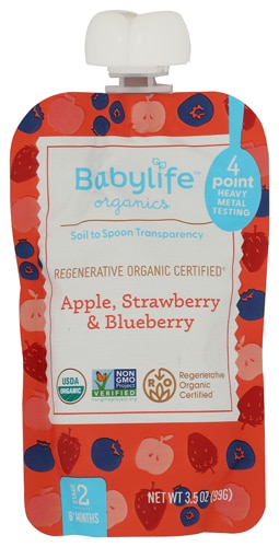 Babylife Organics Baby Food Stage 2 Pouch Apple Strawberry & Blueberry