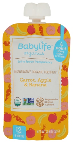 Babylife Organics Baby Food Stage 2 Pouch Carrot Apple & Banana