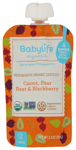 Babylife Organics Baby Food Stage 2 Pouch Carrot Pear Beet & Blackberry