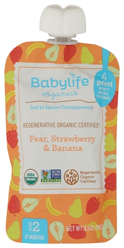 Babylife Organics Baby Food Stage 2 Pouch Pear Strawberry & Banana