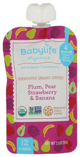 Babylife Organics Baby Food Stage 2 Pouch Plum Pear Strawberry & Banana