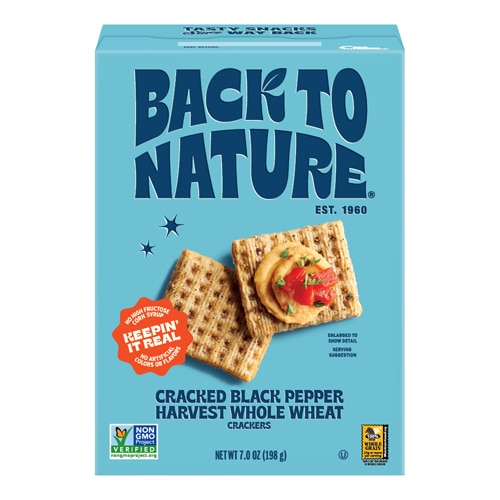 Back To Nature Harvest Whole Wheat Crackers Cracked Black Pepper