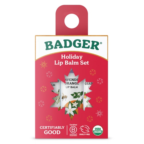 Badger Organic Holiday Lip Balm Gift Set Red