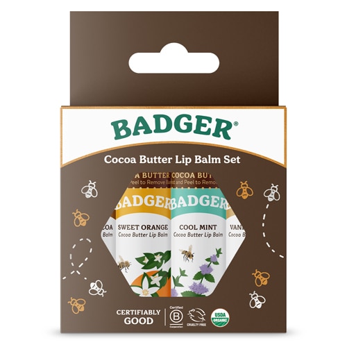 Badger Organic Lip Balm Variety 4 Pack Brown