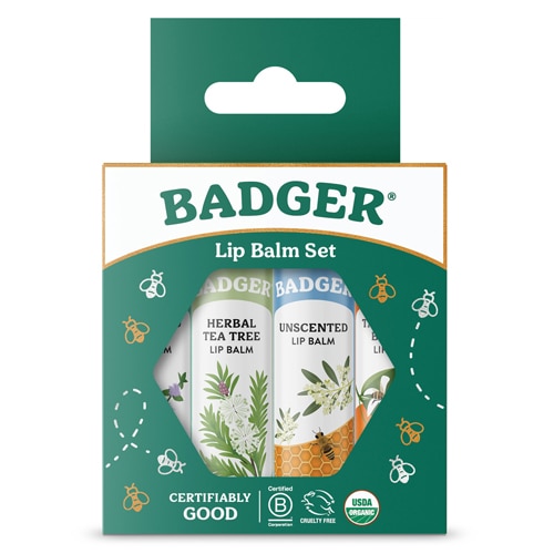 Badger Organic Lip Balm Variety 4 Pack Green