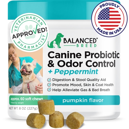 Balanced Breed Canine Probiotics & Odor Control + Peppermint Vet Pharmacist Approved Pumpkin