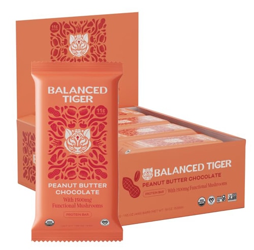 Balanced Tiger Functional Mushroom Protein Bar Peanut Butter Chocolate