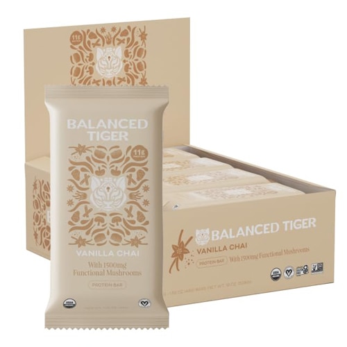 Balanced Tiger Protein Bar Organic Vegan Vanilla Chai