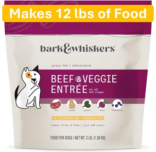 Bark & Whiskers Dehydrated Dog Food Makes 12 lbs Beef & Veggie