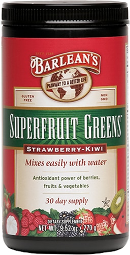 Barlean's Superfruit Greens Powder Formula Strawberry Kiwi