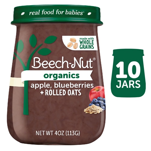 Beech-Nut Organics Baby Food Puree 8+ Months Apple Blueberries + Rolled Oats